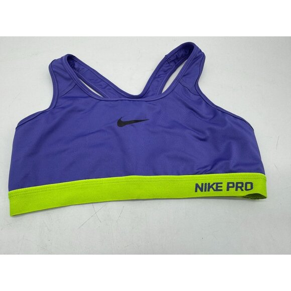 Nike Pro Womens Dri-Fit Sports Bra Size M Purple Neon Green Logo Racerback Gym - Picture 4 of 8
